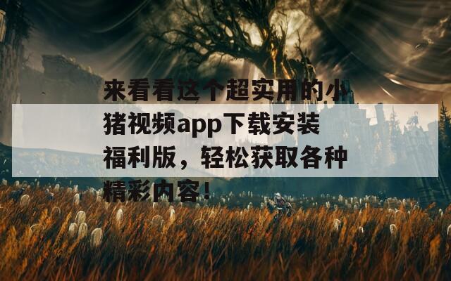 来看看这个超实用的小猪视频app下载安装福利版，轻松获取各种精彩内容！